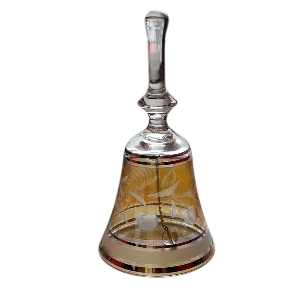 Vintage Hungarian LEAD CRYSTAL Glass Gold Etched Flower‎ Dinner Bell.